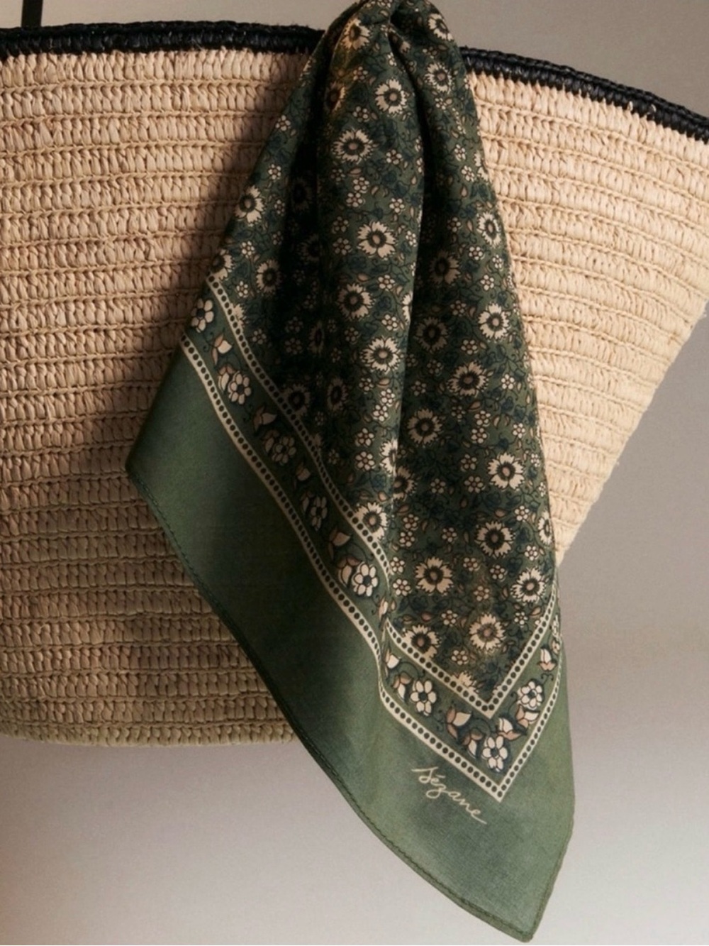 Sézane | NWT Le Foulard Kerala Vert | Green Cotton Scarf | RARE + SOLD OUT